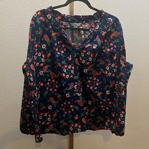 Croft & Barrow Navy Blue and Red Colorful Paisley print top size XLP